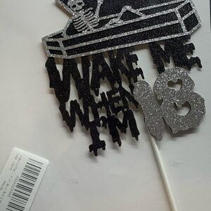 Glittery Silver and Black Cake Topper